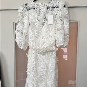 Zimmerman Halliday Lace Flower Belted-Waist Dress